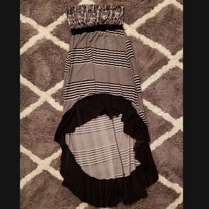 Stripped Strapless High-Low Dress